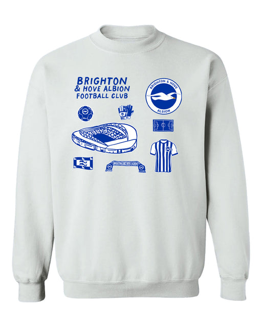 Brighton Womens White Cotton Crewneck Pullover Sweatshirt