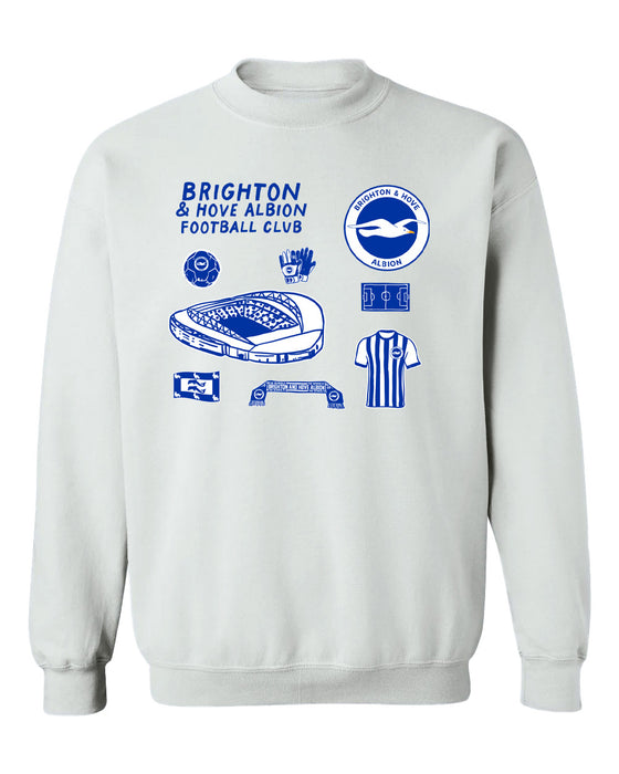 Brighton Womens White Cotton Crewneck Pullover Sweatshirt