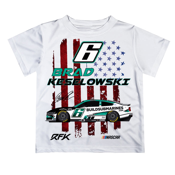 Brad Keselowski Vive La Fete NASCAR Flag Racing Car T-Shirt  - White
