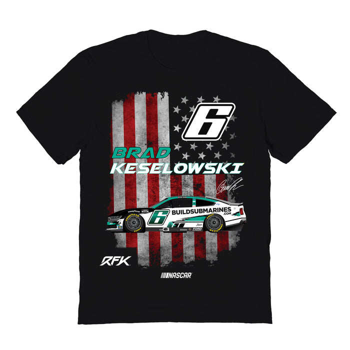 Brad Keselowski NASCAR American Flag Cotton T-Shirt - Black