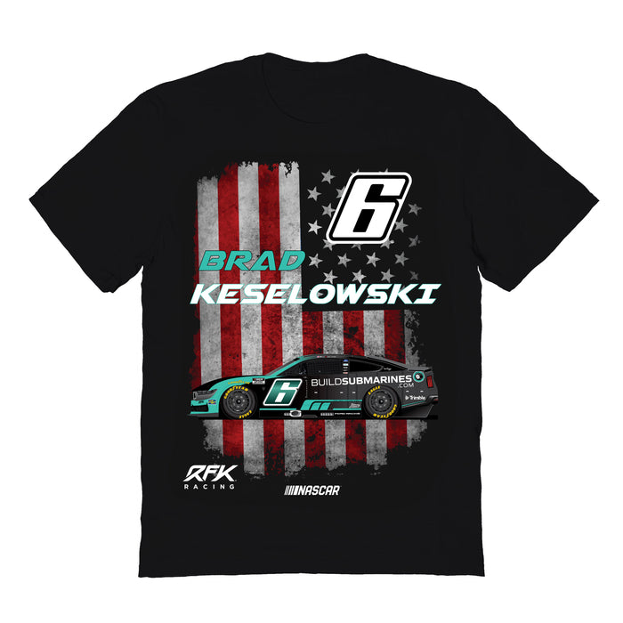 Brad Keselowski NASCAR American Flag Cotton T-Shirt - Black