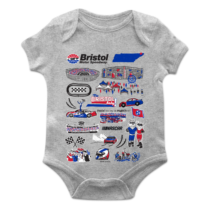NASCAR Bristol Cotton Short Sleeve Bodysuit Impressions Artwork Gray
