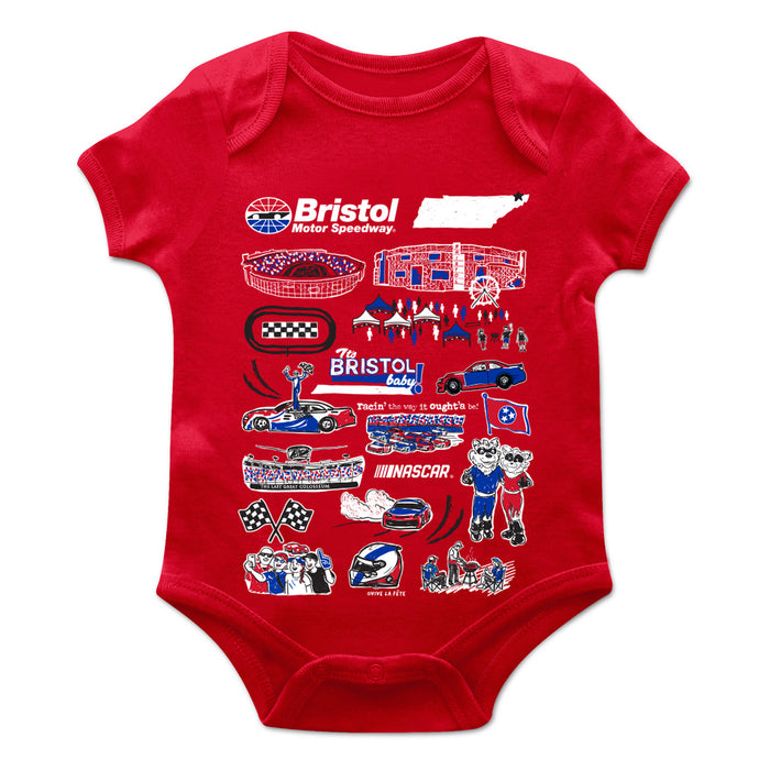 NASCAR Bristol Cotton Short Sleeve Bodysuit Impressions Artwork Red