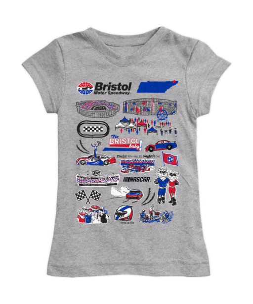 NASCAR Bristol Girl´s Fitted Cotton T-shirt Gray