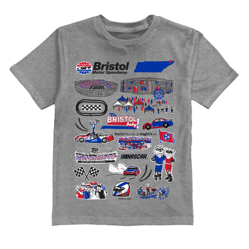 NASCAR Bristol Impressions Artwork Youth Cotton T-Shirt Gray