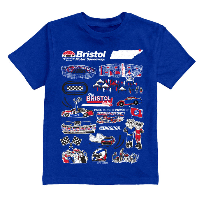 NASCAR Bristol Impressions Artwork Youth Cotton T-Shirt Royal