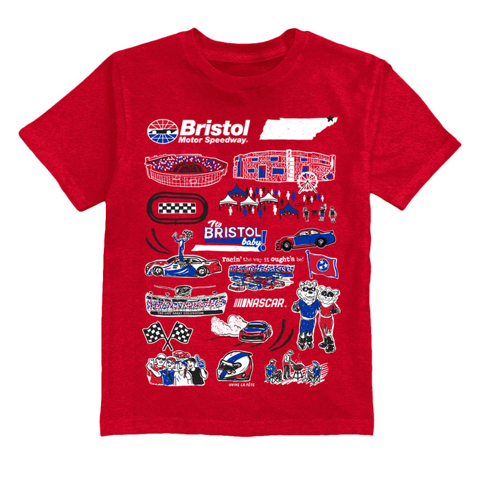 NASCAR Bristol Impressions Artwork Youth Cotton T-Shirt Red