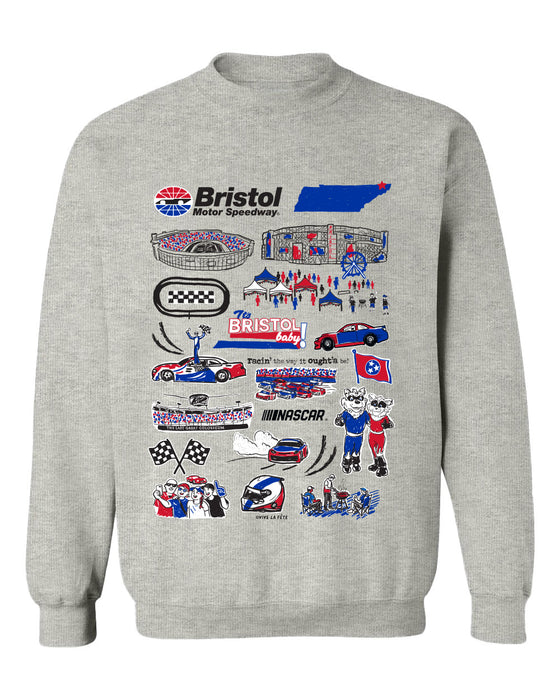 NASCAR Bristol Womens Cotton Crewneck Pullover Sweatshirt Gray