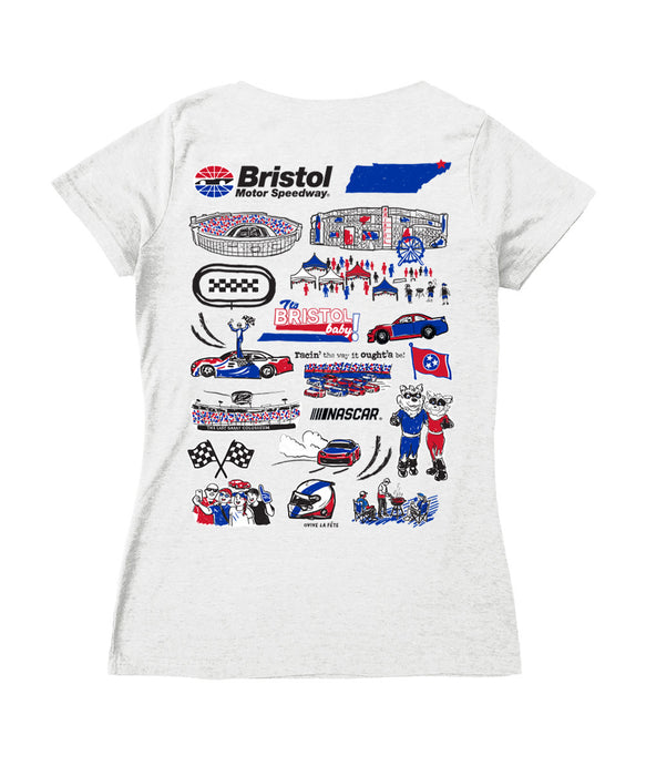 NASCAR Bristol Women's V-neck Fitted Cotton T-Shirt White - Vive La Fête - Online Apparel Store