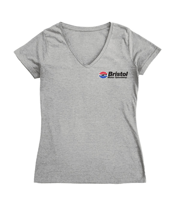 NASCAR Bristol Women's V-neck Fitted Cotton T-Shirt Gray