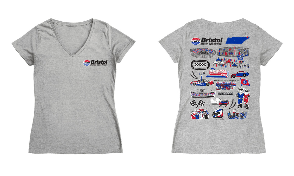 NASCAR Bristol Women's V-neck Fitted Cotton T-Shirt Gray - Vive La Fête - Online Apparel Store