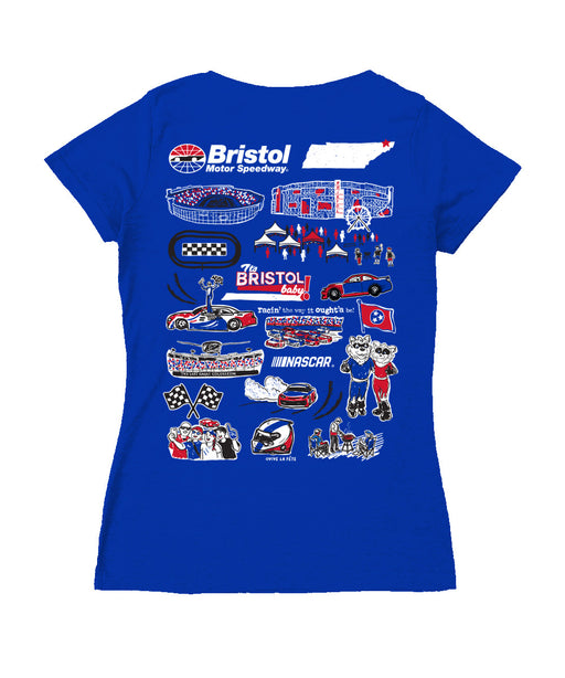 NASCAR Bristol Women's V-neck Fitted Cotton T-Shirt Royal - Vive La Fête - Online Apparel Store
