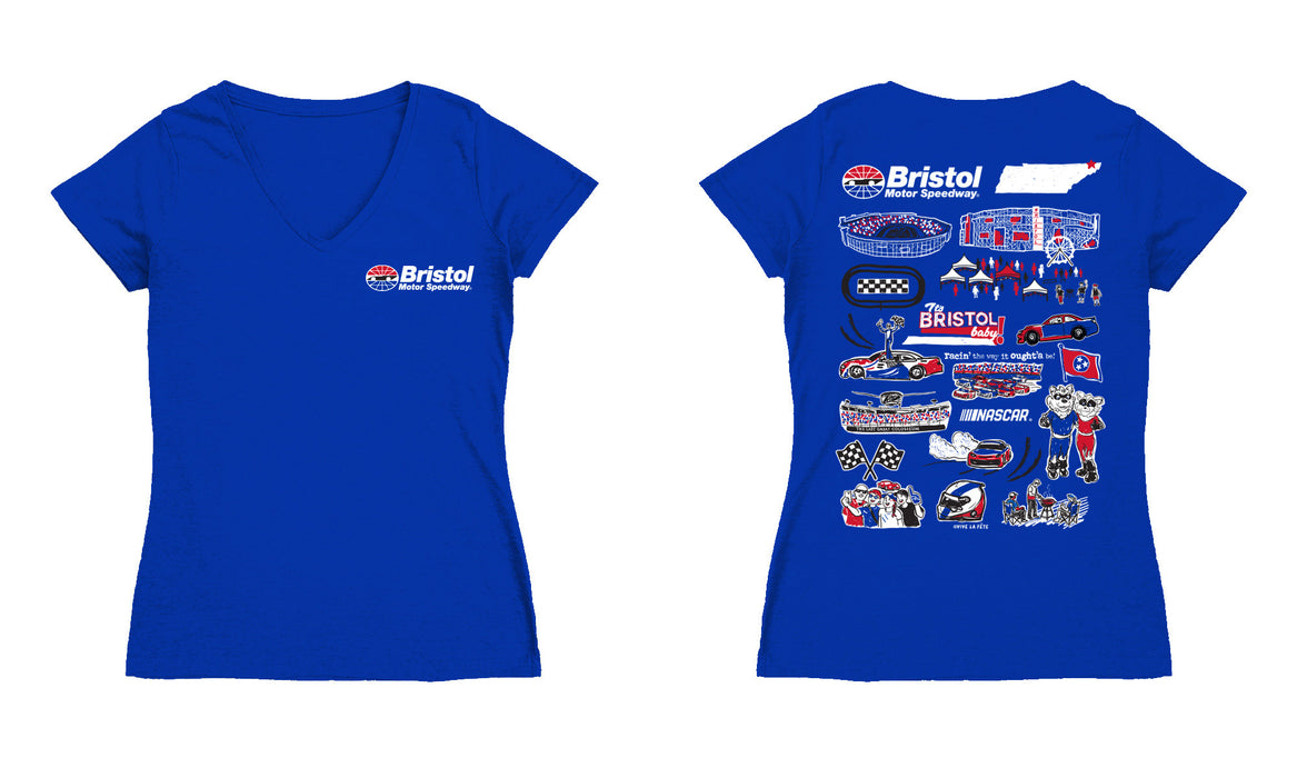 NASCAR Bristol Women's V-neck Fitted Cotton T-Shirt Royal - Vive La Fête - Online Apparel Store