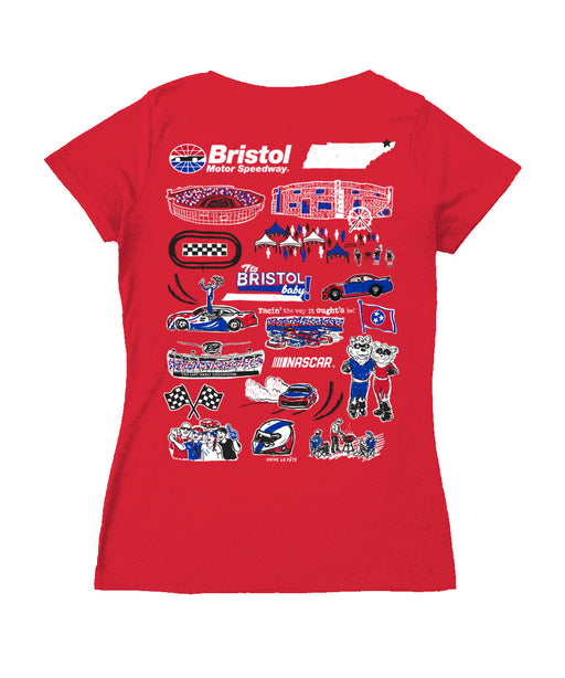 NASCAR Bristol Women's V-neck Fitted Cotton T-Shirt Red - Vive La Fête - Online Apparel Store