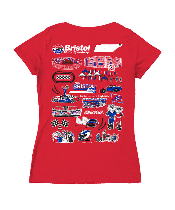 NASCAR Bristol Women's V-neck Fitted Cotton T-Shirt Red - Vive La Fête - Online Apparel Store