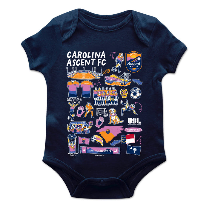 Carolina Ascent Cotton Short Sleeve Bodysuit Navy Impressions Artwork