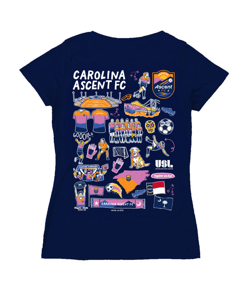 Carolina Ascent Women's V-neck Fitted Navy Cotton T-Shirt - Vive La Fête - Online Apparel Store