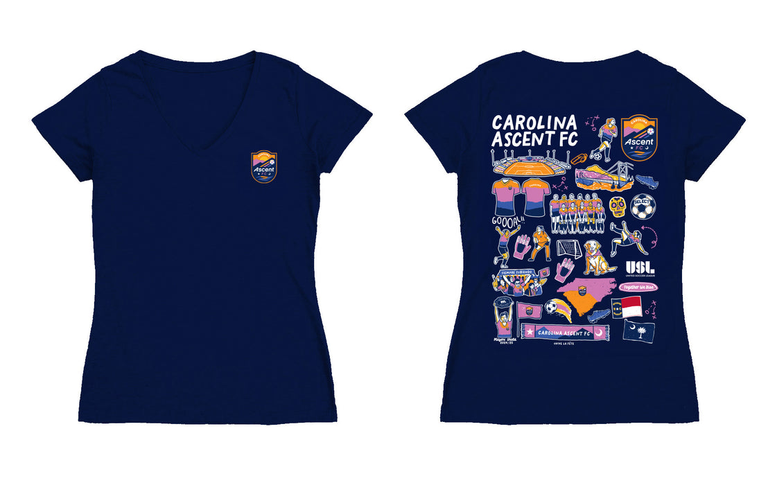 Carolina Ascent Women's V-neck Fitted Navy Cotton T-Shirt - Vive La Fête - Online Apparel Store