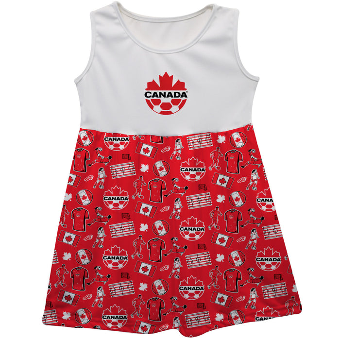 Canadá Soccer Repeat Print Hand Sketched Impressions Artwork White Sleeveless Tank Dress