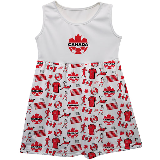 Canadá Soccer Repeat Print Hand Sketched Impressions Artwork White Sleeveless Tank Dress
