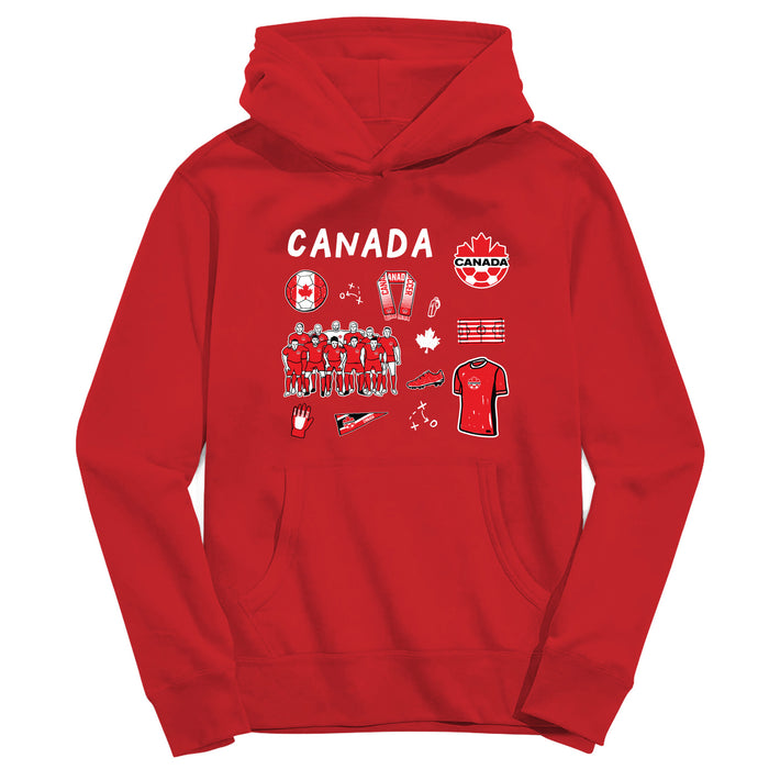Canadá Soccer Youth Red Pullover Cotton Hoodie