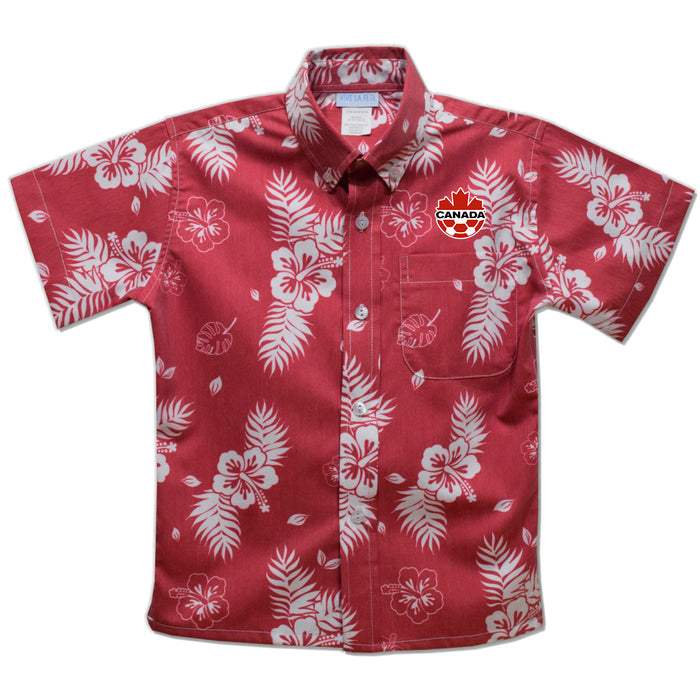 Canada Soccer Vive La Fete Hawaiian Print Button-Down Shirt - Red