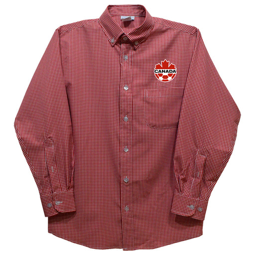 Canada Soccer Vive La Fete Gingham Button Down Long Sleeve Shirt - Red