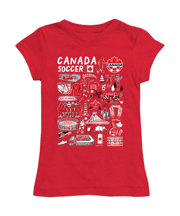 Canadá Soccer Girl´s Fitted Cotton T-shirt Red Impressions Artwork