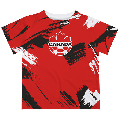 Canadá Soccer Paint Brush Boys Game Day Red Short Sleeve Tee