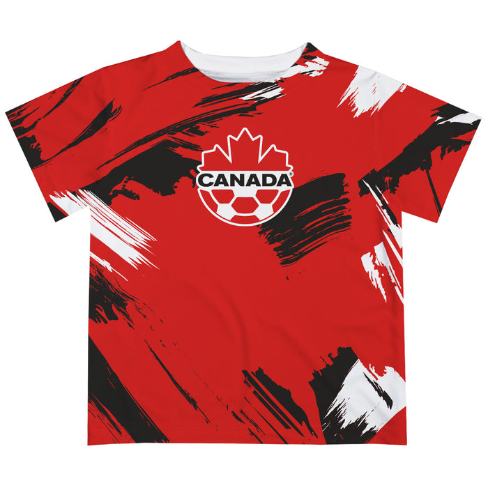 Canadá Soccer Paint Brush Boys Game Day Red Short Sleeve Tee
