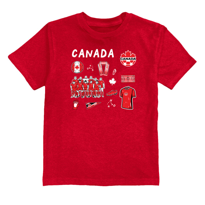 Canadá Soccer Impressions Artwork Red Youth Cotton T-Shirt