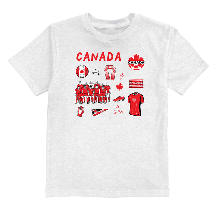 Canadá Soccer Impressions Artwork White Youth Cotton T-Shirt