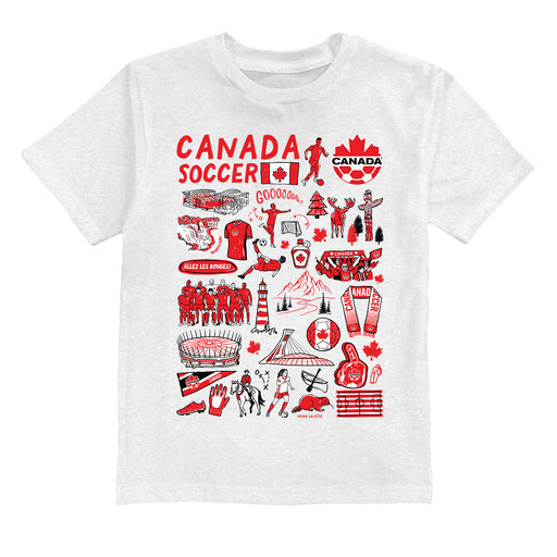 Canadá Soccer Impressions Artwork White Youth Cotton T-Shirt