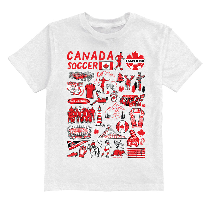 Canadá Soccer Impressions Artwork White Youth Cotton T-Shirt