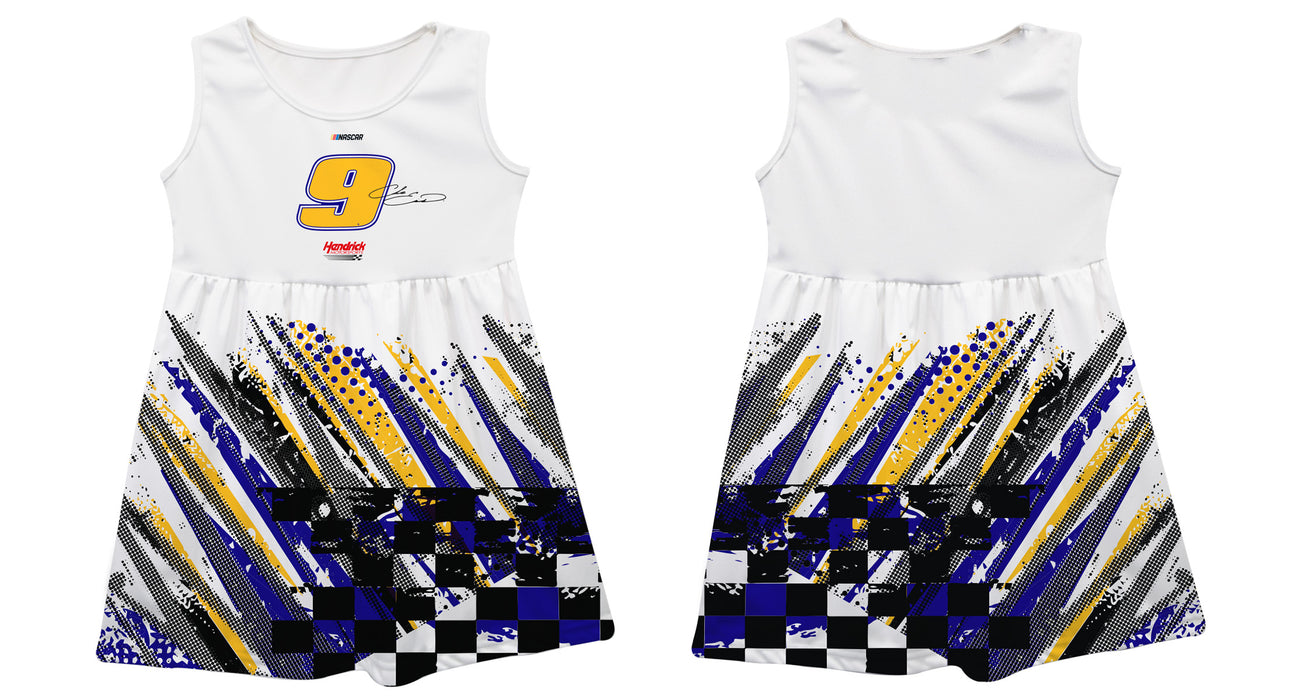Chase Elliott Nascar Abstract Check Halftones Tank Dress - White