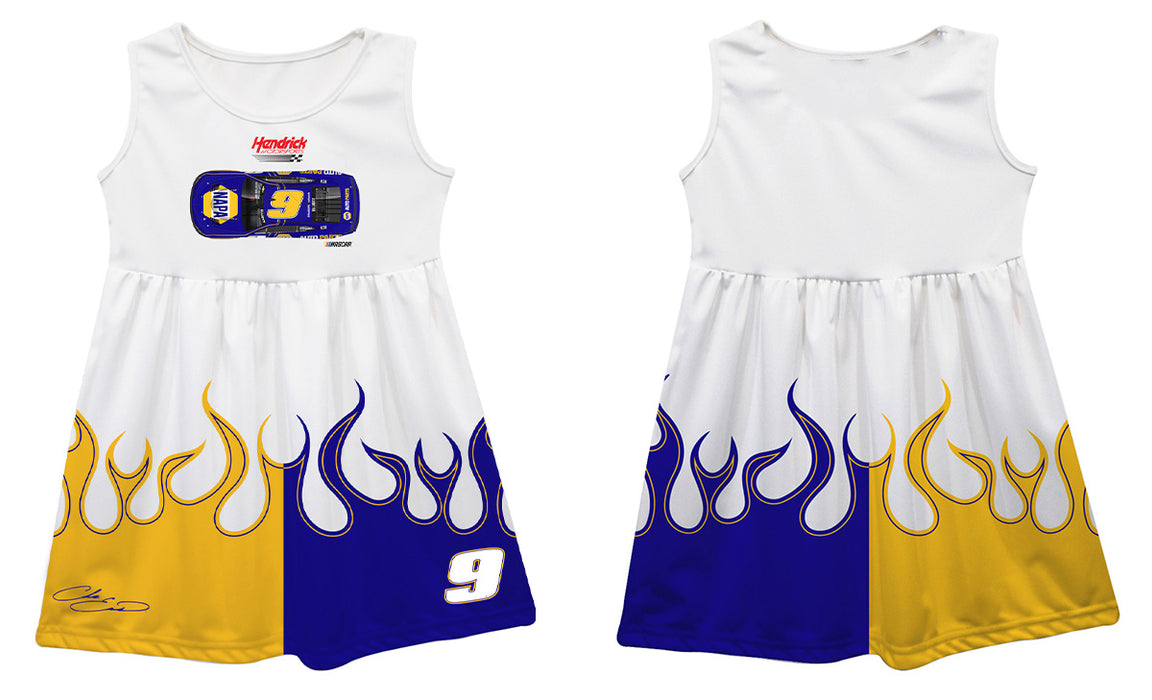 Chase Elliot NASCAR Color Block Blue and Gold Flames Tank Dress - Vive La Fête - Online Apparel Store