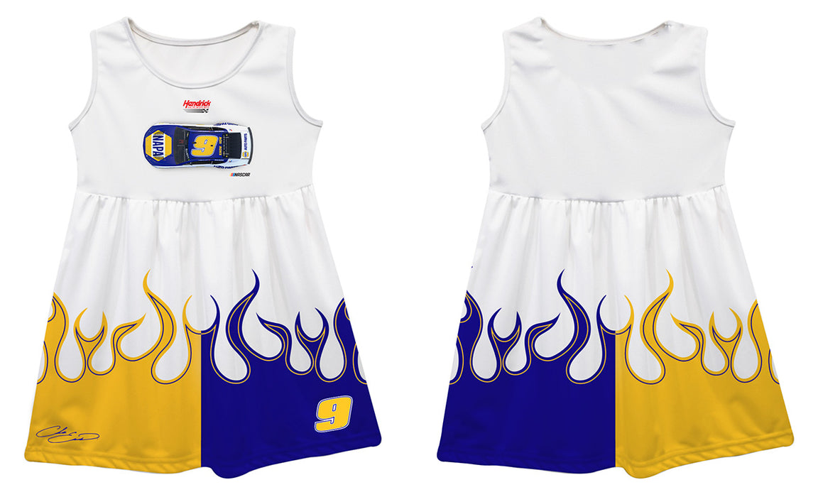 Chase Elliot NASCAR Color Block Blue and Gold Flames Tank Dress - Vive La Fête - Online Apparel Store