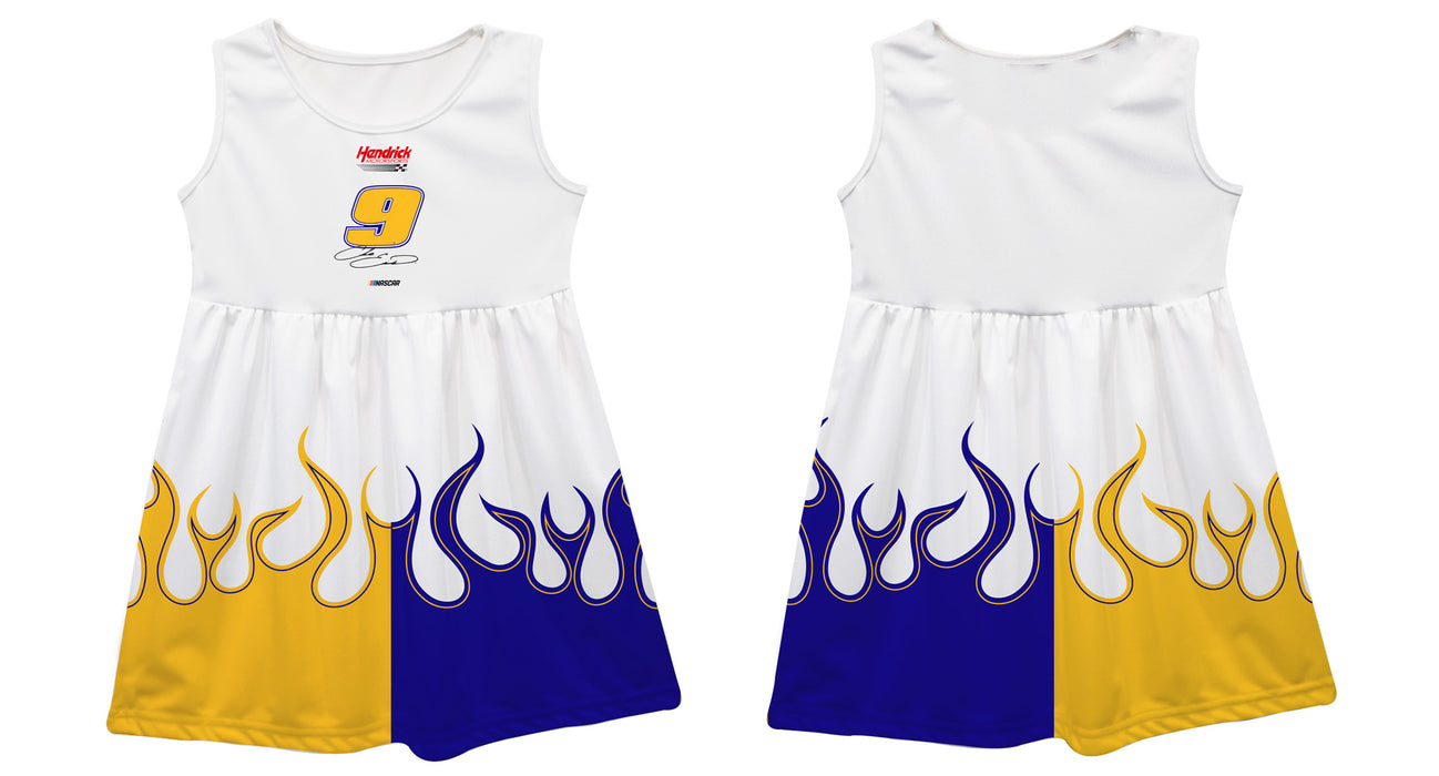 Chase Elliot NASCAR Color Block Blue and Gold Flames Tank Dress