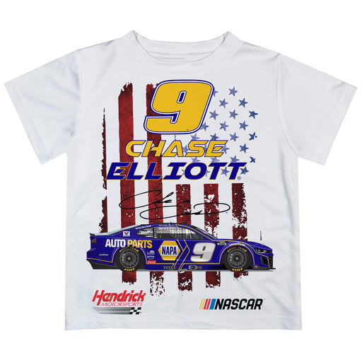 Chase Elliott Vive La Fete Flag Racing Car T-Shirt - White