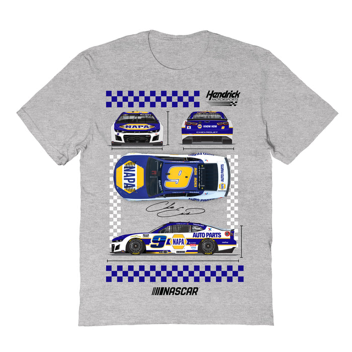 Chase Elliott NASCAR Car View Cotton T-Shirt - Grey