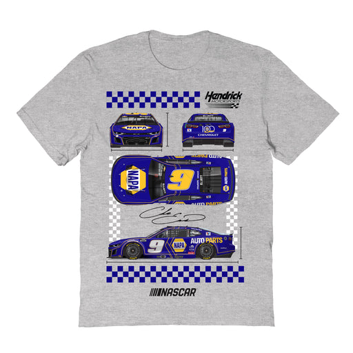 Chase Elliott NASCAR Car View Cotton T-Shirt - Grey