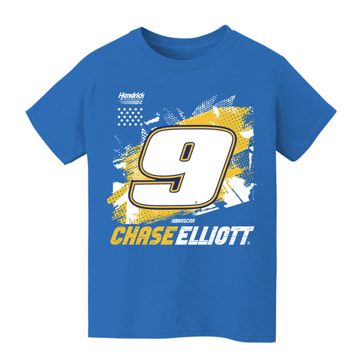 Chase Elliott NASCAR Abstract Halftone Front Cotton T-Shirt - Light Blue