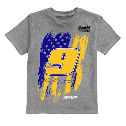 Chase Elliott NASCAR American Flag Cotton T-Shirt - Grey