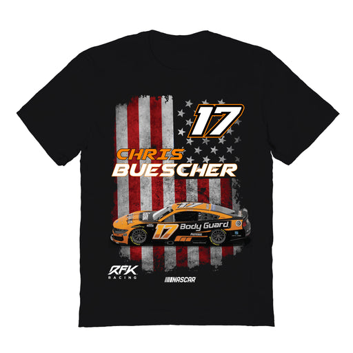 Chris Buescher Vive La Fete NASCAR American Flag Cotton T-Shirt Black