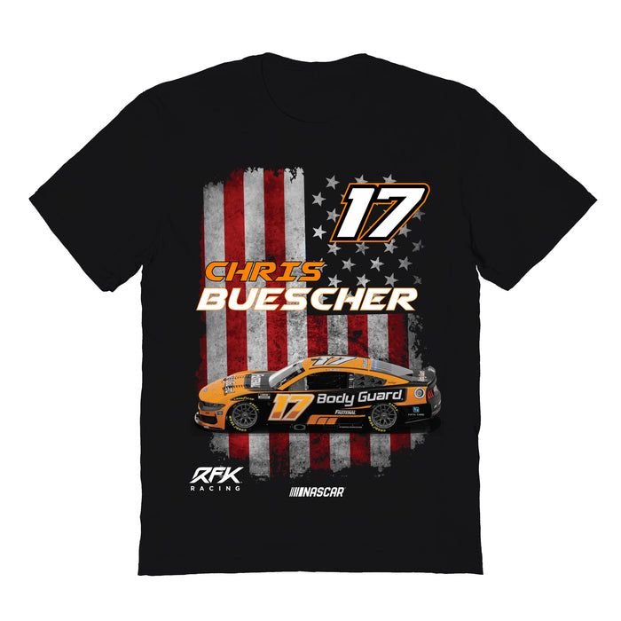 Chris Buescher Vive La Fete NASCAR American Flag Cotton T-Shirt Black