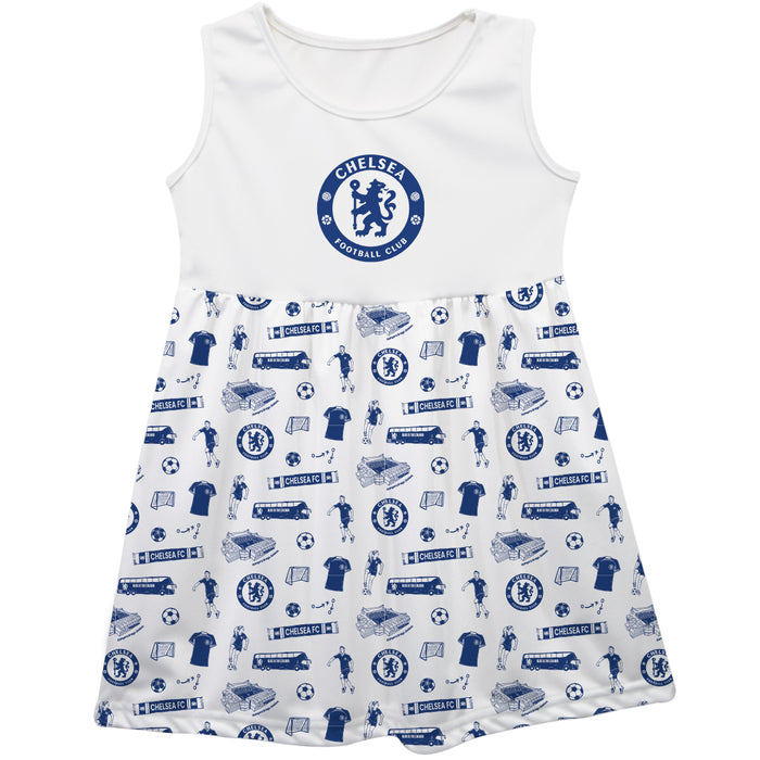 Chelsea FC Girls Repeat Print Impressions White Sleeveless Tank Dress