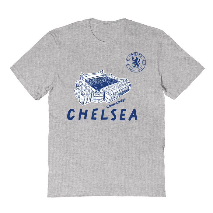 Chelsea FC Impressions Artwork Grey Youth Cotton T-Shirt