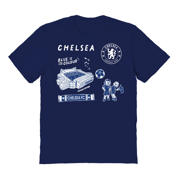 Chelsea FC Impressions Artwork Navy Youth Cotton T-Shirt