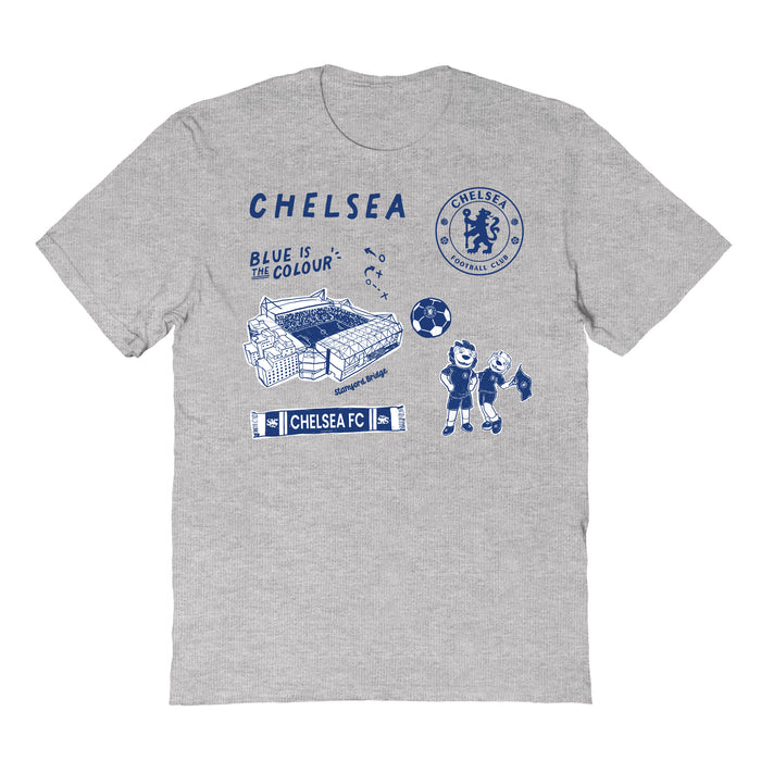 Chelsea FC Impressions Artwork Grey Youth Cotton T-Shirt