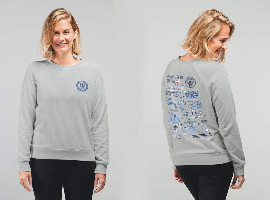 Chelsea FC Impressions Artwork Women Cotton Fleece Long Sleeve Crew Neck - Vive La Fête - Online Apparel Store
